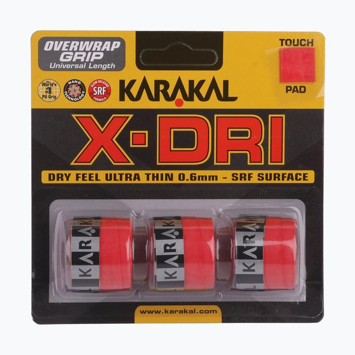 Înveliș pentru rachete de squash Karakal X-Dri Grip 3 buc. red