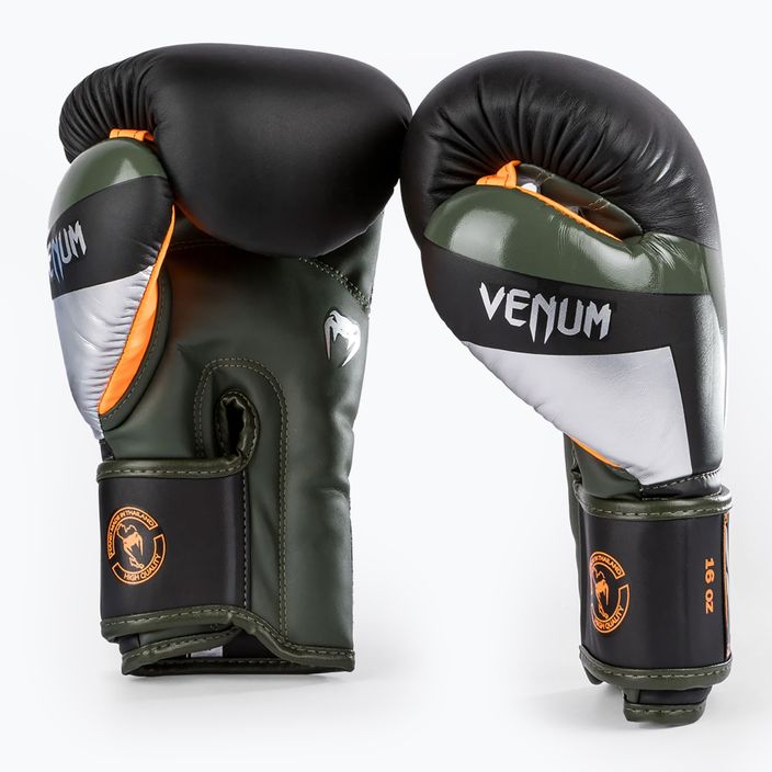 Mănuși de box Venum Elite black/silver/kaki 6