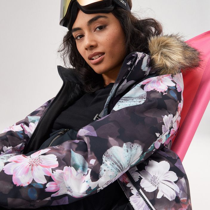 Jacheta de snowboard pentru femei ROXY Jet Ski negru adevărat floare neclară floare 13