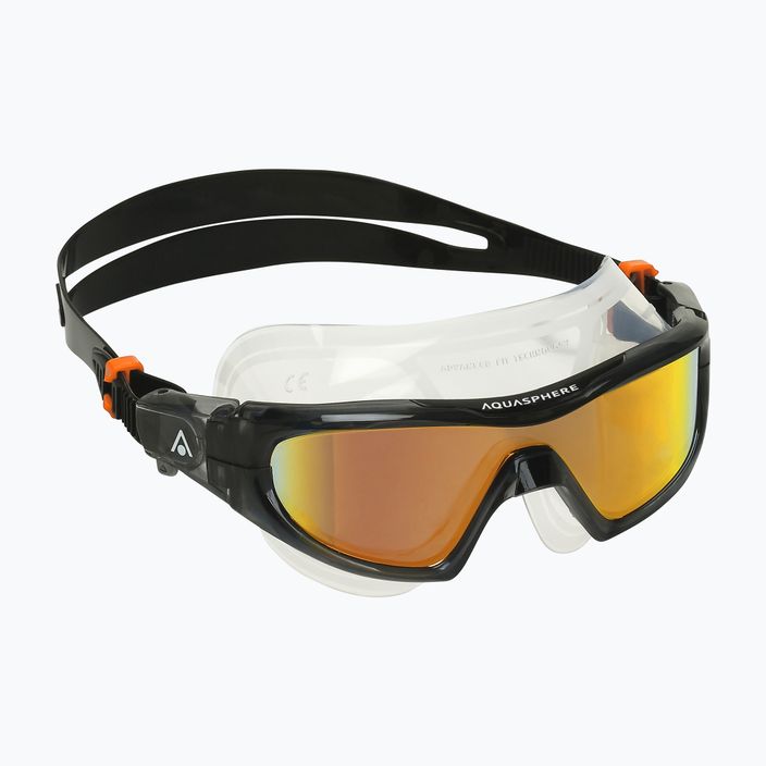 Mască de înot Aquasphere Vista Pro gri închis/negru/portocaliu oglindă din titan MS5041201LMO 8