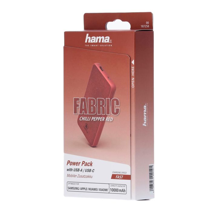 Powerbank Hama Fabric 10 Power Pack 10000 mAh roșu 1872580000 2