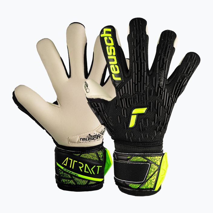 Mănuși de portar pentru copii Reusch Attrakt Freegel Gold Finger Support Junior black/safety yellow