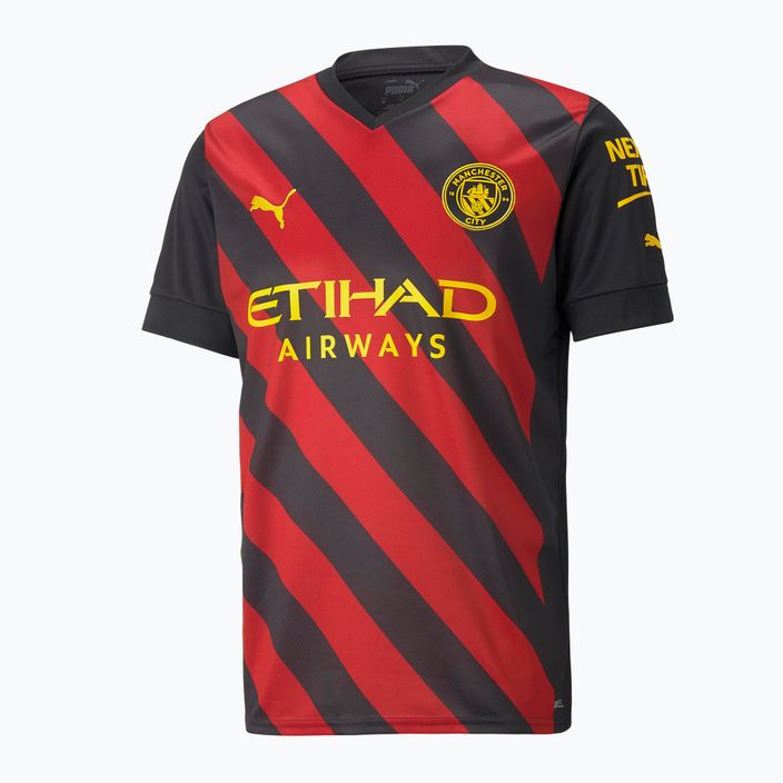 Tricou de fotbal pentru bărbați Puma Mcfc Away Jersey Replica negru și roșu 765722 7