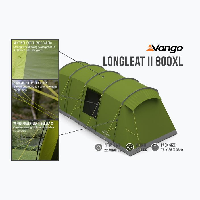 Vango Longleat II 800XL cort de camping pentru 8 persoane, verde TESLONGLEH09TAS 12