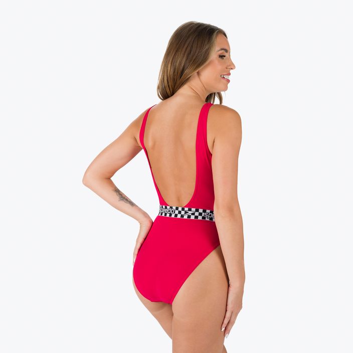 Speedo Belted Deep U-Back pentru femei costum de baie dintr-o bucată roșu 12363F338 3