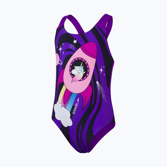 Costum de baie pentru copii Speedo Digital Placement, o singură piesă, violet și negru 4