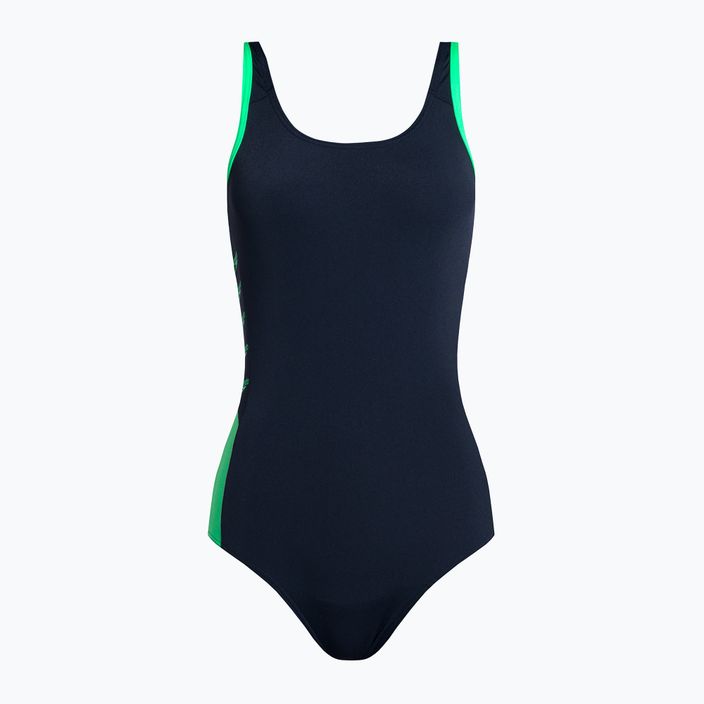 Speedo Boom Logo Splice Muscleback costum de baie dintr-o singură piesă pentru femei albastru marin-verde 68-12900