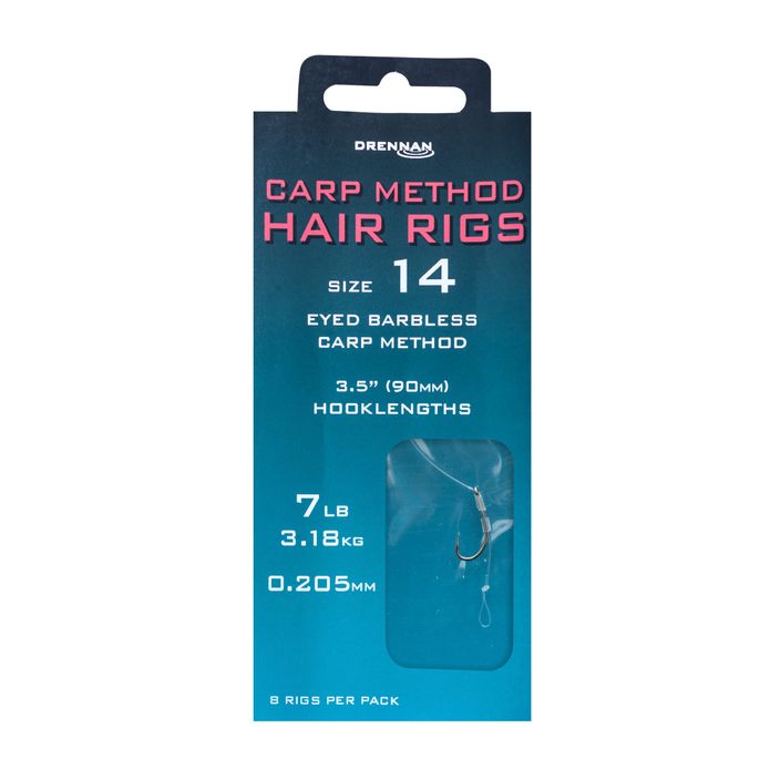 Drennan Carp Method Hair Rigs cu ochiuri, cârlig fără barbe + linie 8 buc. clar HNHCMT014 2