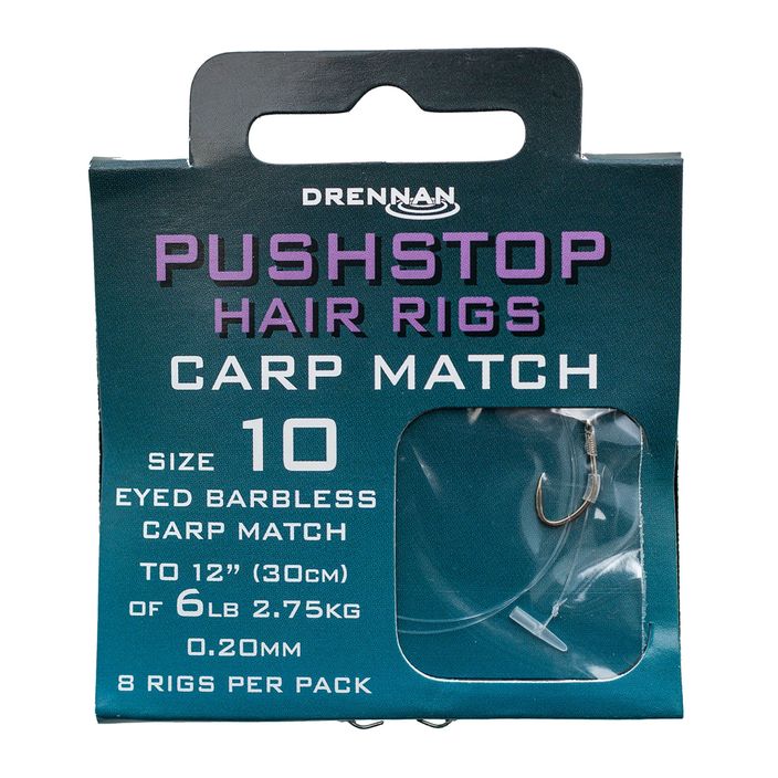 Drennan Pushstop H'Rig H'Rig Carp Match metodă de lider cu stopper, cârlig fără barbă + linie 8 buc. clar HNQCMA014 2
