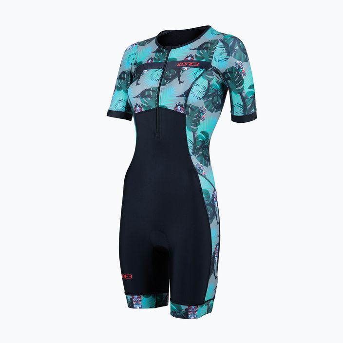 Combinezon de triathlon pentru femei ZONE3 Activate+ Short Sleeve Trisuit tribal rush/black/khaki