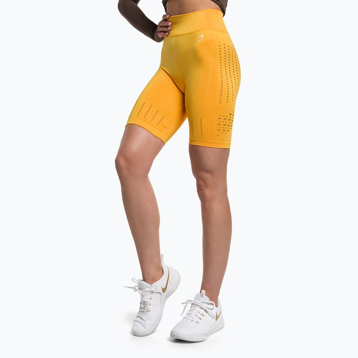 Pantaloni scurți de antrenament Gymshark Flawless Shine Seamless Seamless saffron/galben pentru femei Gymshark