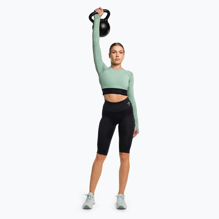 Gymshark Vision Crop Top pentru femei cu mânecă lungă de antrenament verde/negru 2