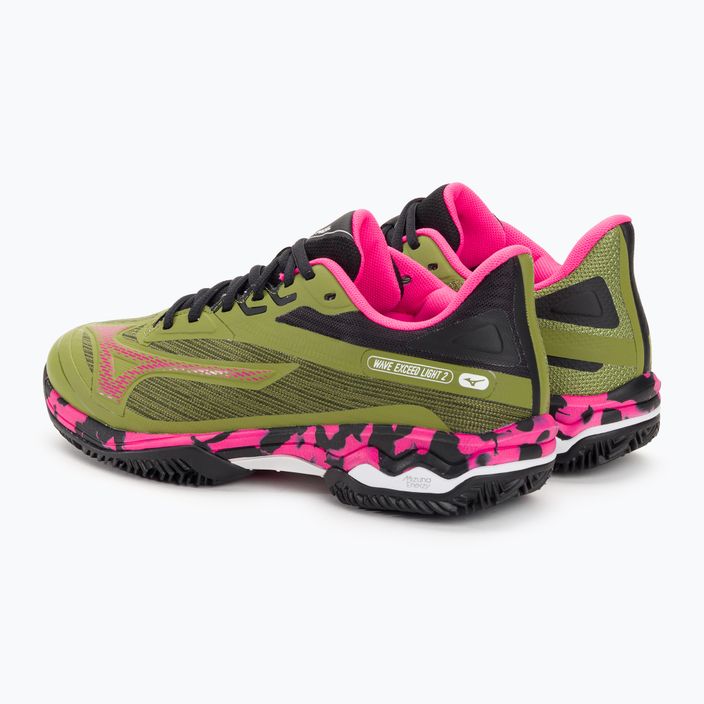 Pantofi de padel Mizuno Wave Exceed Light 2 Padel pentru femei calliste verde / roz glo / negru 3