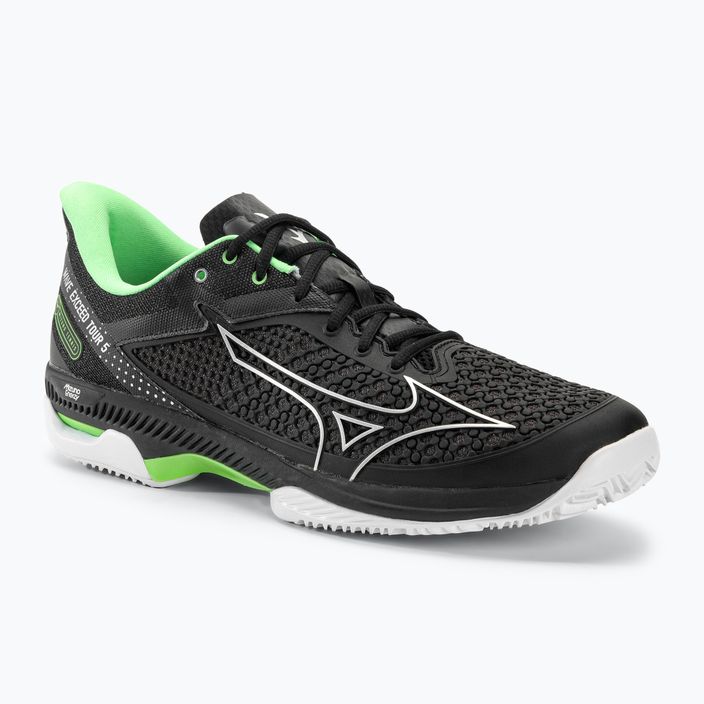 Pantofi de tenis pentru bărbați Mizuno Wave Exceed Tour 5 CC negru / argintiu / verde techno