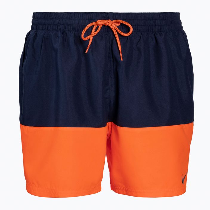 Pantaloni scurți de baie Nike Split 5" Volley pentru bărbați, albastru marin și portocaliu NESSB451-822