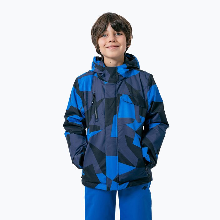 Jachetă de schi pentru copii 4F negru-albastru HJZ22-JKUMN002