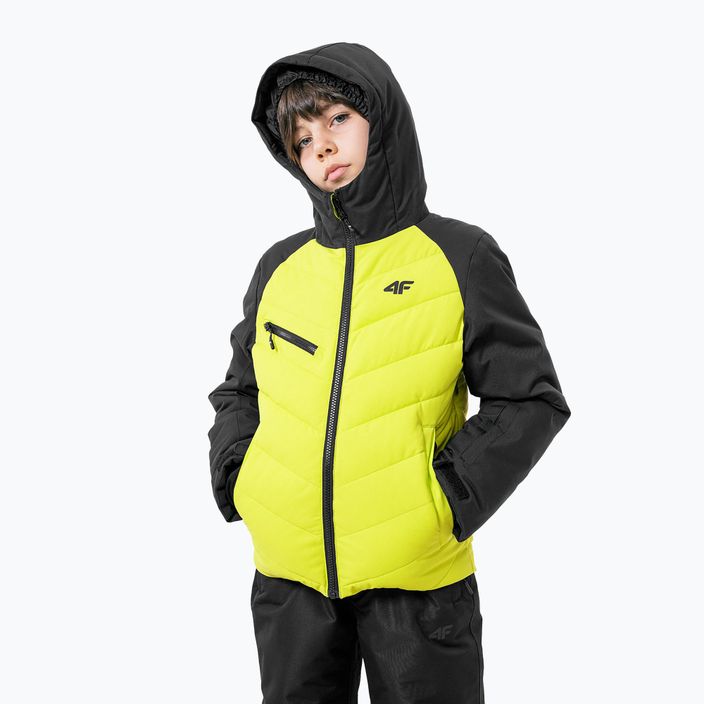 Jachetă de schi pentru copii 4F JKUMN003 negru-verde HJZ22-JKUMN003