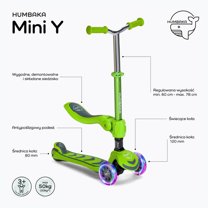 Copii tricicleta scuter HUMBAKA Mini Y verde HBK-S6Y 2