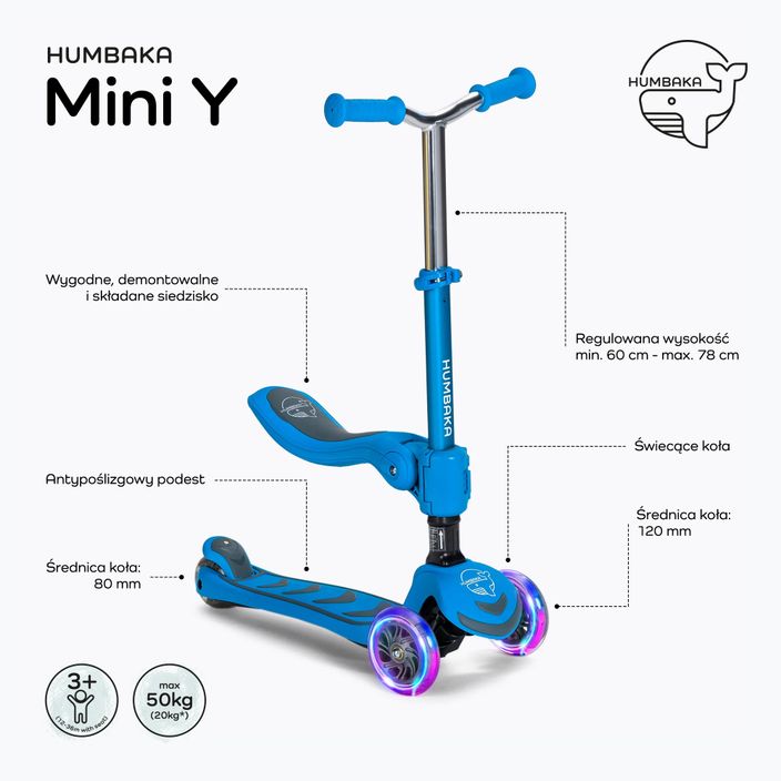 HUMBAKA Mini Y scuter cu trei roți pentru copii albastru HBK-S6Y 2