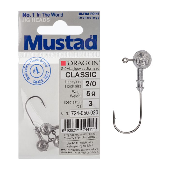 Mustad Classic jig head 3 buc. 2/0 argintiu PDF-724-050-020 2