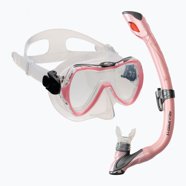 AQUA-SPEED Enzo + Evo set snorkel pentru copii roz 604