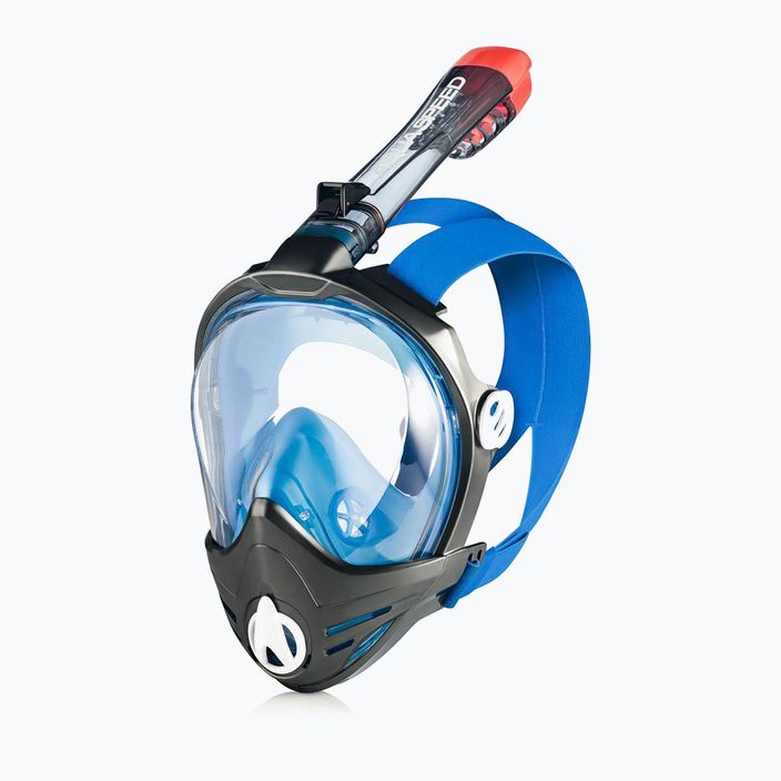 Mască facială completă de snorkeling AQUA-SPEED Brizo + suport pentru cameră negru/albastru