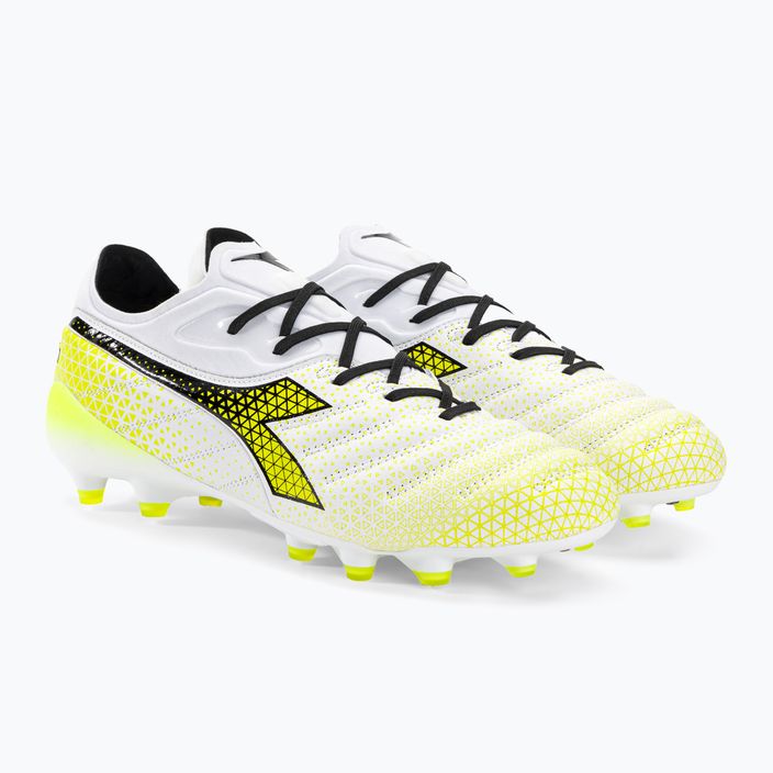 Ghete de fotbal Diadora Brasil Elite Tech GR LPX pentru bărbați, alb/negru/galben-fluo 4