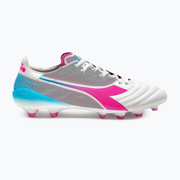 Ghete de fotbal Diadora Brasil Elite Veloce GR ITA LPX pentru bărbați, alb/roz fluo/albastru fluo 11