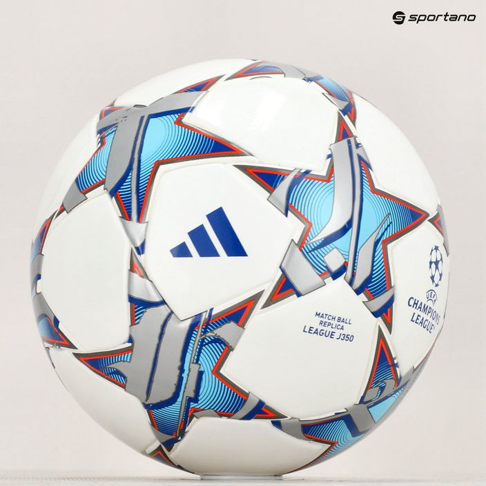 Minge de fotbal adidas UCL League 23/24 white/silver metallic/bright cyan/royal blue mărime 4 6