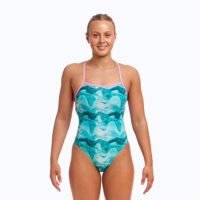 Funkita Strapped In One Piece costum de baie pentru femei costum de baie dintr-o singură bucată valuri de teal 2