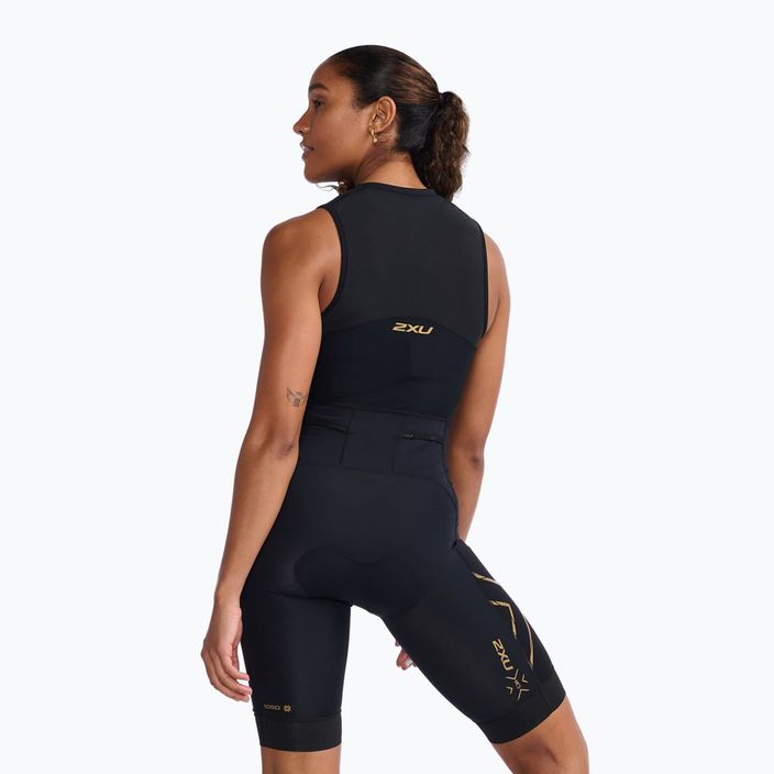 Costum de triatlon pentru femei 2XU Light Speed Front Zip negru/auriu 2