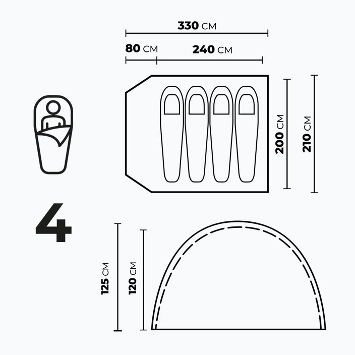 Cort de camping pentru 4-persoane KADVA CAMPdome 4 albastru 3