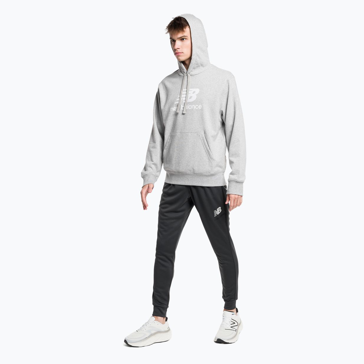 Hanorac de antrenament pentru bărbați New Balance Essentials Essentials Stacked Logo French Terry Hoodie gri NBMT31537AG 2