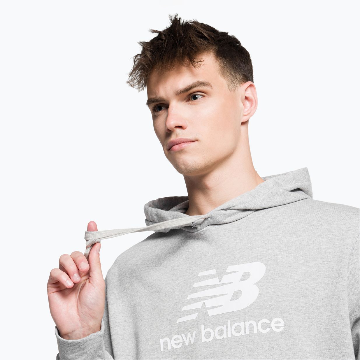 Hanorac de antrenament pentru bărbați New Balance Essentials Essentials Stacked Logo French Terry Hoodie gri NBMT31537AG 4