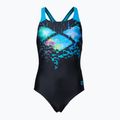 Costum de baie o piesă pentru copii arena Multi Pixels New Swim Pro Back negru/turcoaz