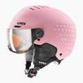 Cască de schi pentru copii  UVEX Rocket Visor Jr pink confetti matt/mirror silver/lasergold lite