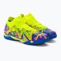 PUMA Future Match Energy IT + Mid Jr ghete de fotbal pentru copii ultra albastru/alerta galbenă/roz luminos 4