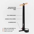 Pompă de bicicletă Lezyne Steel HV Floor Drive 3.5 100psi flat black 3