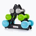 Set de gantere cu suport Meteor 2 x 1 kg / 2 x 2 kg / 2 x 3 kg colorate 30189