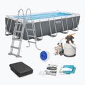 Piscină de exterior Bestway Power Steel Rectangular Pool Set 56466N 549 x 274 cm gri închis
