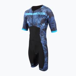Combinezon de triathlon pentru bărbați ZONE3 Activate+ Tropical Palm Short Sleeve Full Zip Trisuit navy/blue