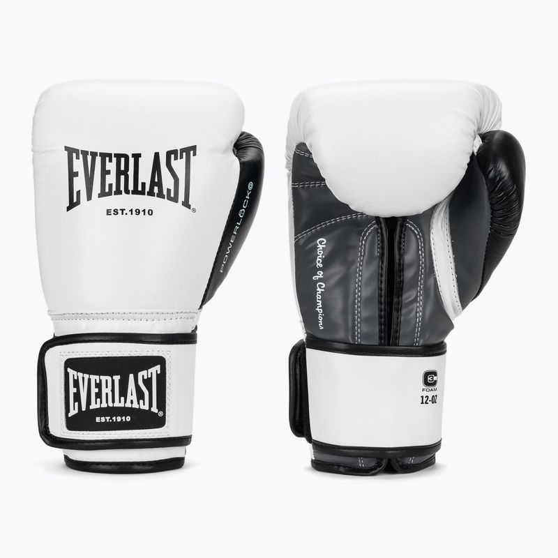 Mănuși de box Everlast Powerlock OG H&L Leather Advanced Training white/black