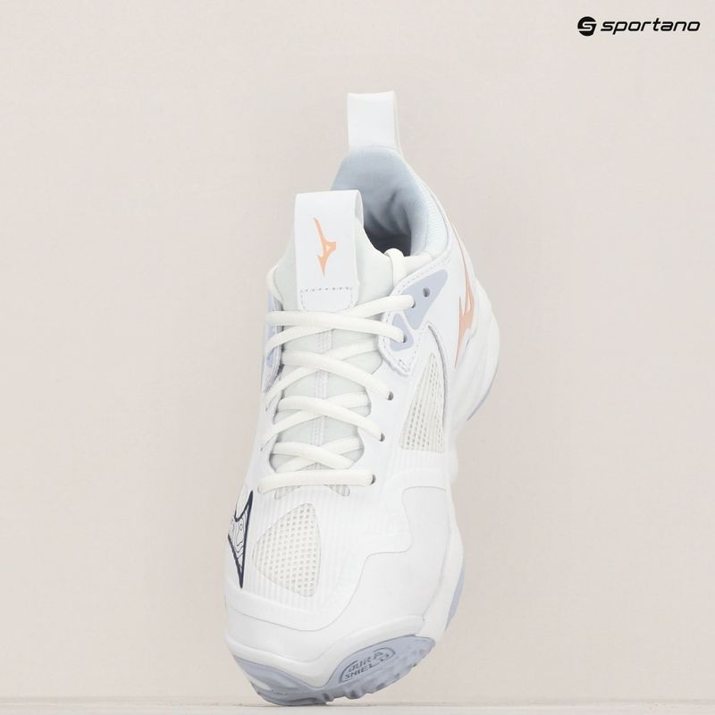 Încălțăminte de volei pentru femei Mizuno Wave Momentum 3 white/ navy peony/ peach parfait 7