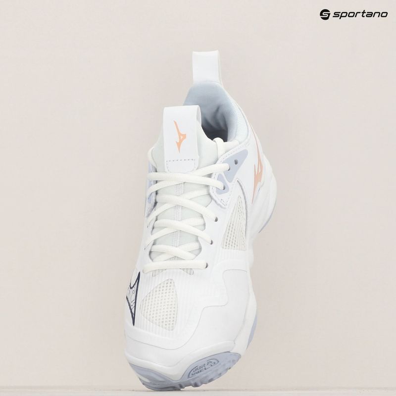 Încălțăminte de volei pentru femei Mizuno Wave Momentum 3 white/ navy peony/ peach parfait 9