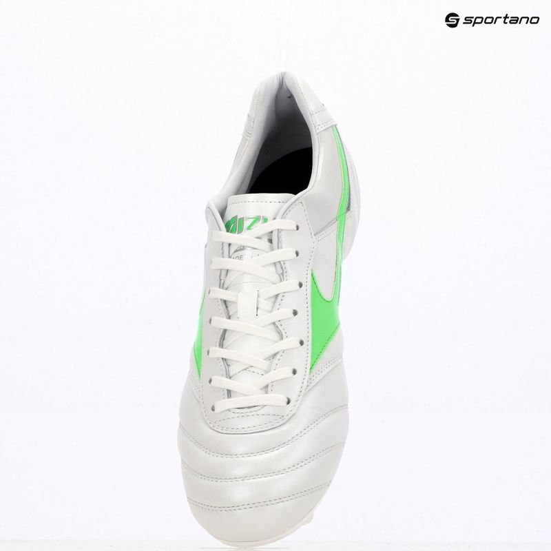 Încălțăminte de fotbal pentru bărbați Mizuno Morelia II Japan Md white/neon green/galaxy silver 9