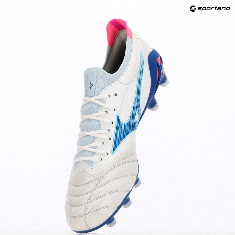 Încălțăminte de fotbal pentru bărbați Mizuno Morelia Neo IV Β Elite MD white/tanager turquoise/pink tetra 9