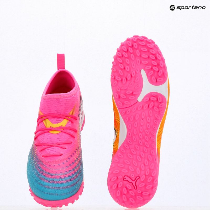 Încălțăminte de fotbal pentru copii PUMA Future 9 Match TT + Mid Jr poison pink/puma wht/sun stream/bright aqua/puma blk 14