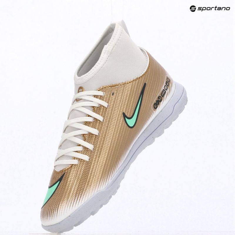 Încălțăminte de fotbal pentru copii Nike Jr. Mercurial Superfly 11 Club "Kylian Mbappé" metallic gold/green glow 15
