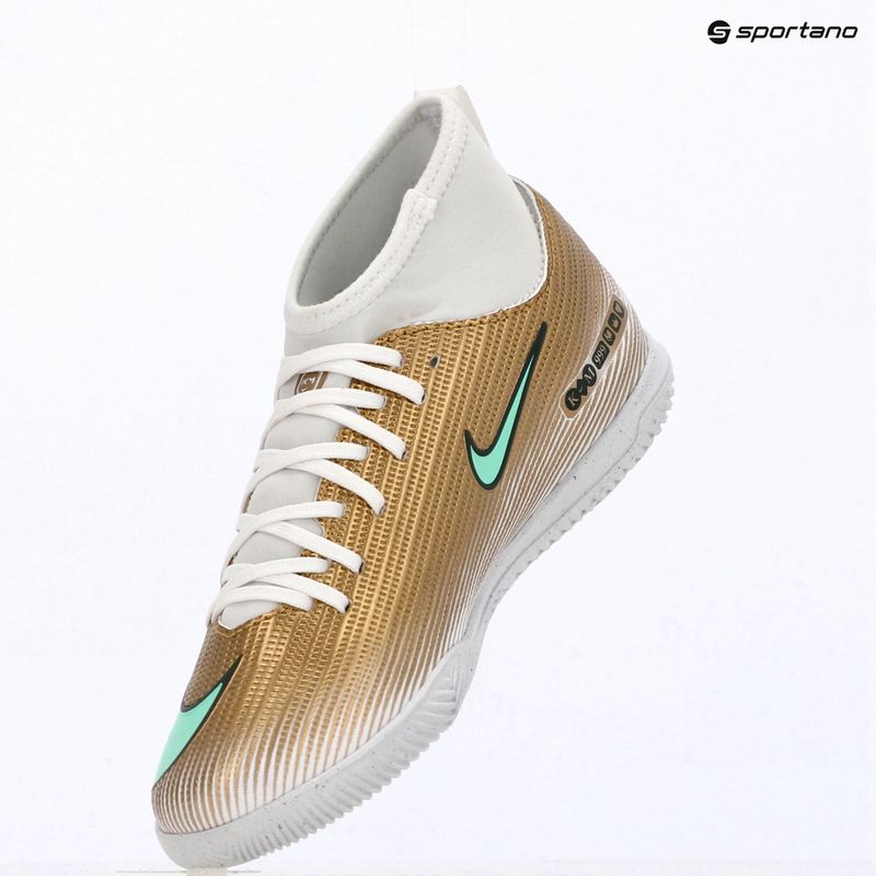 Încălțăminte de fotbal pentru copii Nike Jr. Mercurial Superfly 11 Club "Kylian Mbappé" metallic gold/green glow 15
