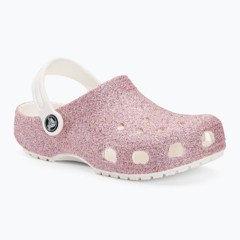 Șlapi pentru copii Crocs Classic Glitter Clog alb/curcubeu pentru copii 2